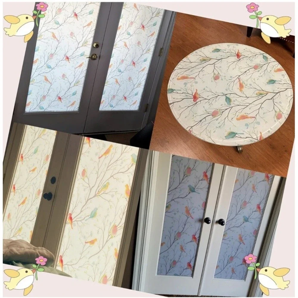 Coavas Window Privacy Film‎ Decorative Bird Stained Glass Window Film Bathroom